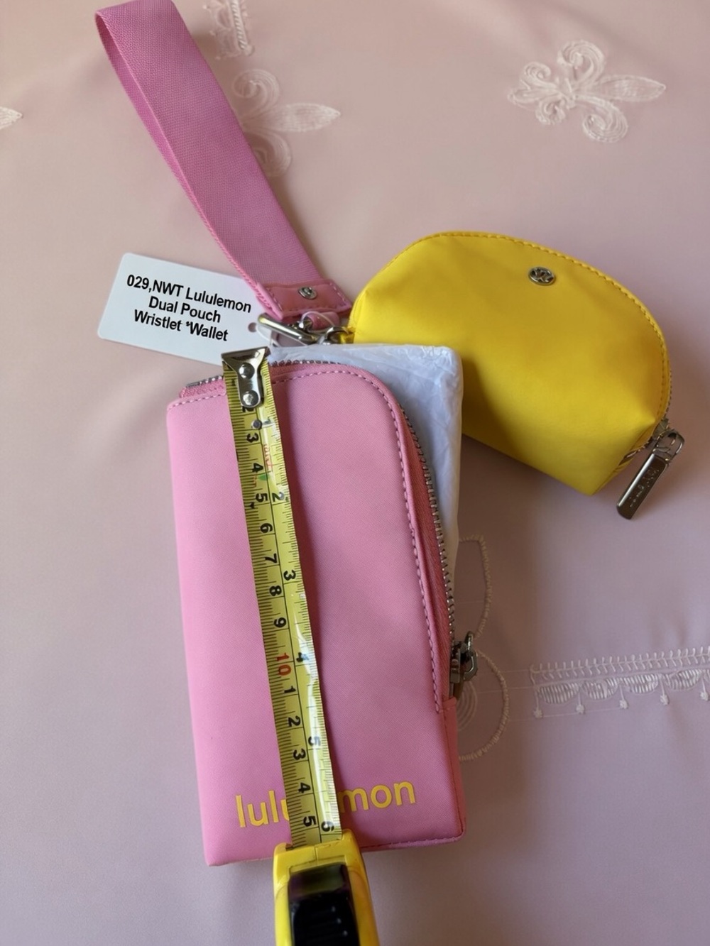 029,NWT Authentic lululemon pink and yellow dual pouch wristlet *Wallet. - Picture 7 of 10